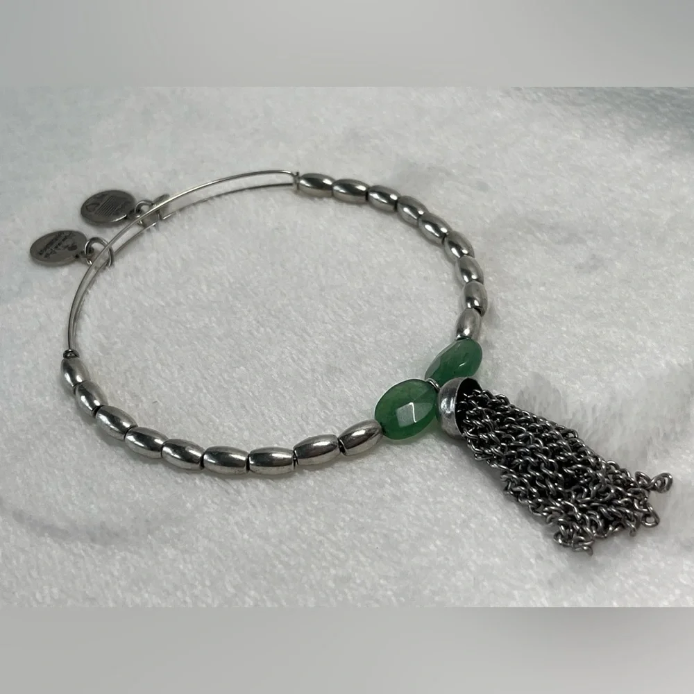 Alex & Ani silver bracelet with green stones beads